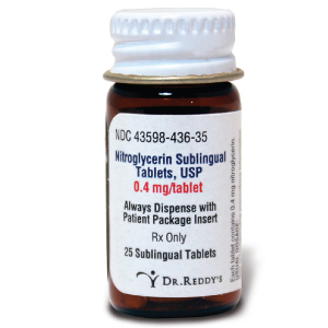 Nitroglycerin Sublingual Tablets, USP 0.4mg/Tab  25 Tablets