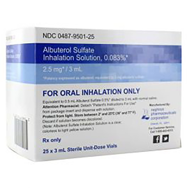 Albuterol Sulfate Inhalation Solution 0.083% 2.5mg/3mL 5X3mL Unit-Dose Vials Albuterol Sulfate Inhalation Solution 0.083% 2.5mg/3mL 5X3mL Unit-Dose Vials