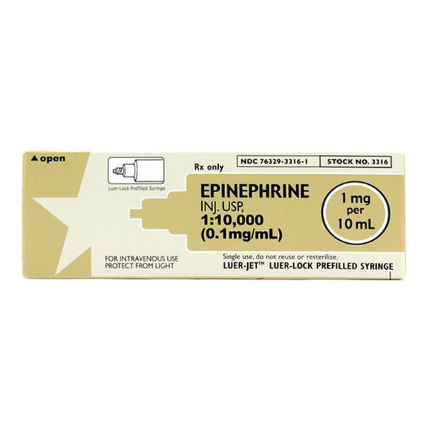 Epinephrine Injection, USP 1mg/10mL Luer-Jet Needleless Prefilled Syringe